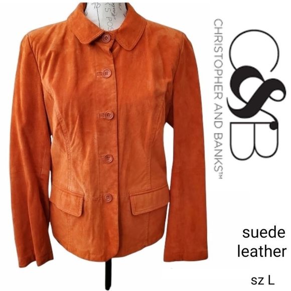 Christopher & Banks Jackets & Blazers - Christopher & Banks Tangerine Rust Suede Leather Coat sz L